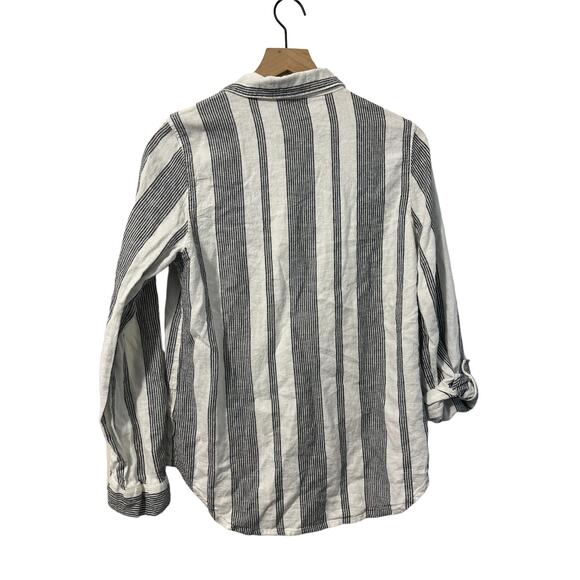 Orvis Womens Linen Blend Long Sleeve Button Down Roll Tab Black White Small - Picture 8 of 8